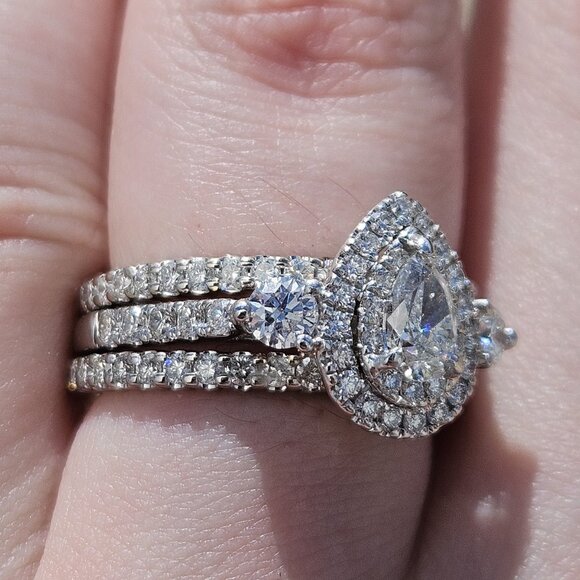14KT White Gold Pear Diamond 3 Piece Wedding Ring Set 2.58TCW Size 7 - Picture 7 of 16
